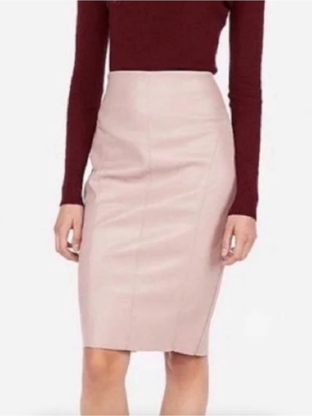Express Faux Leather Midi Skirt in Dusty Rose
